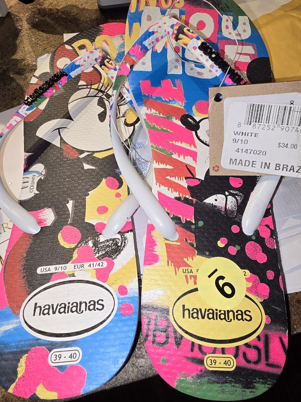 Havaianas Neon Graphic Flip Flops with White Straps Minnie Mouse